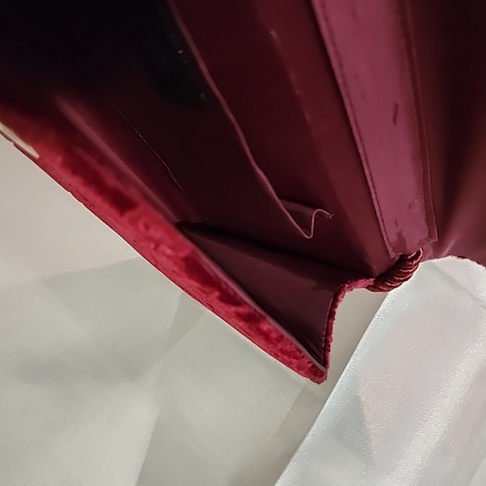 Laura Biagiotti Velvet Cross-body Burgandy Bag, Rose Pattern Imprint Appr 10x4.5 - Picture 15 of 16